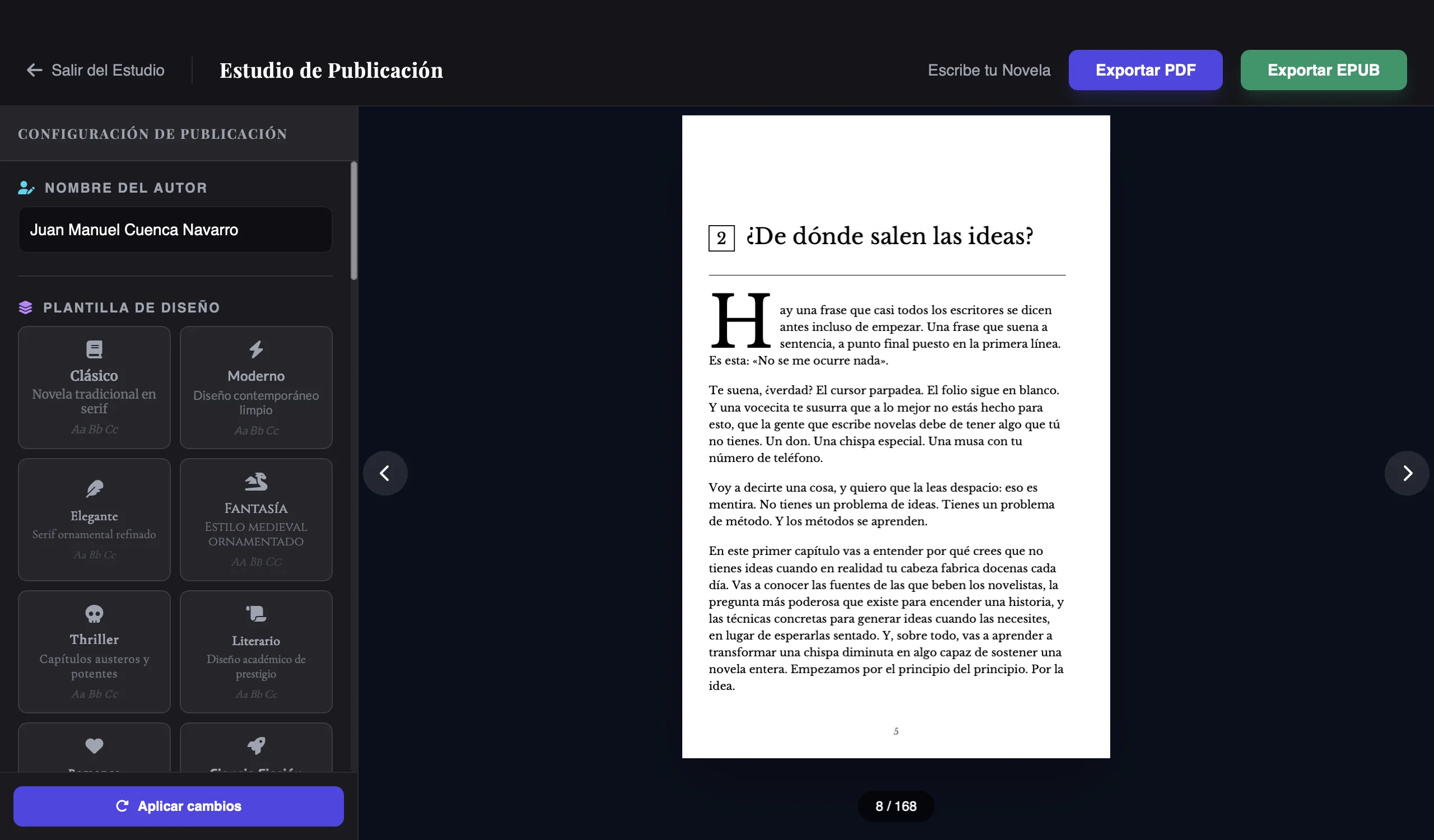 Le Studio de Publication de Scriptum exportant un roman en EPUB et PDF prêts à téléverser sur Amazon KDP
