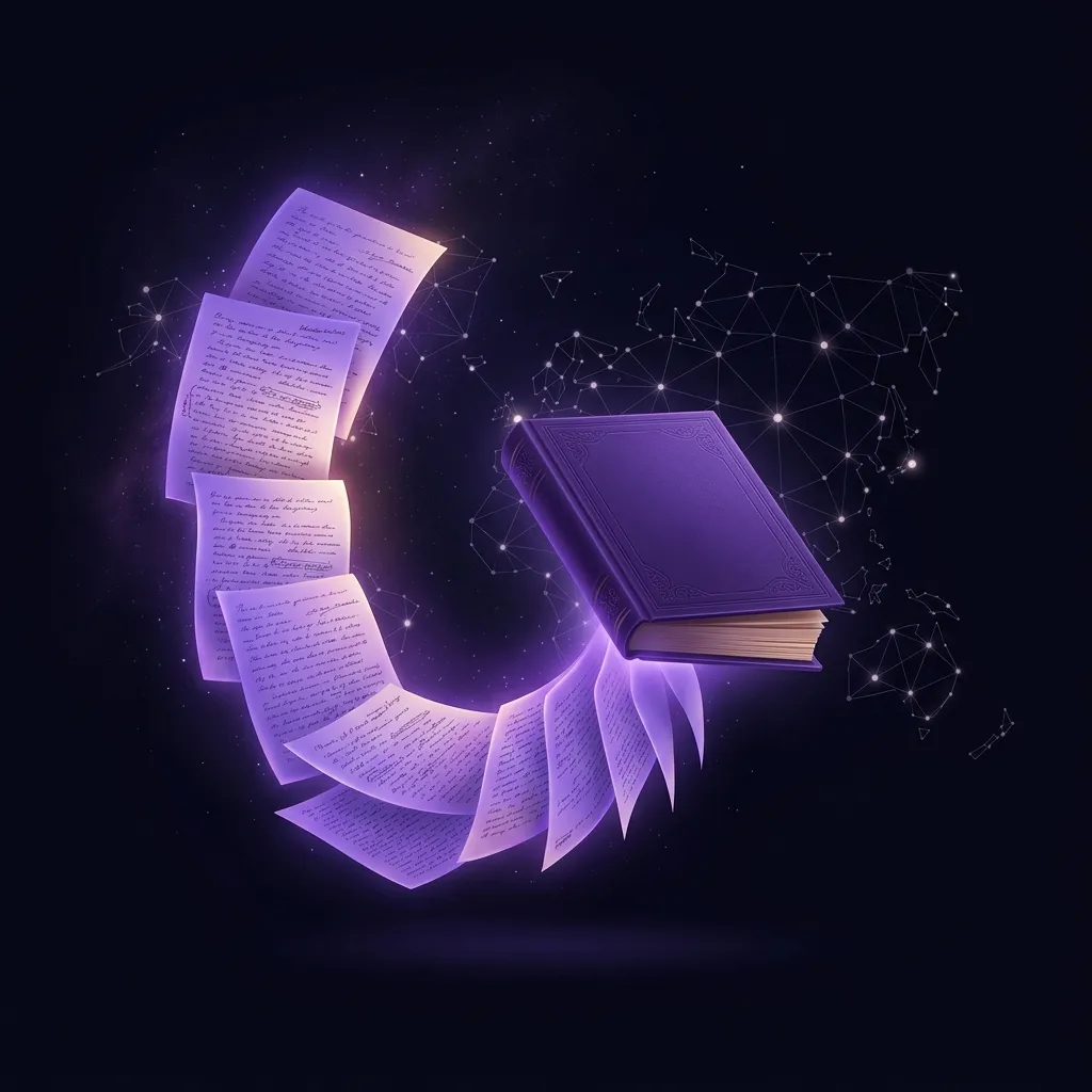 Ilustración conceptual de un manuscrito que se transforma en un libro publicado en Amazon KDP