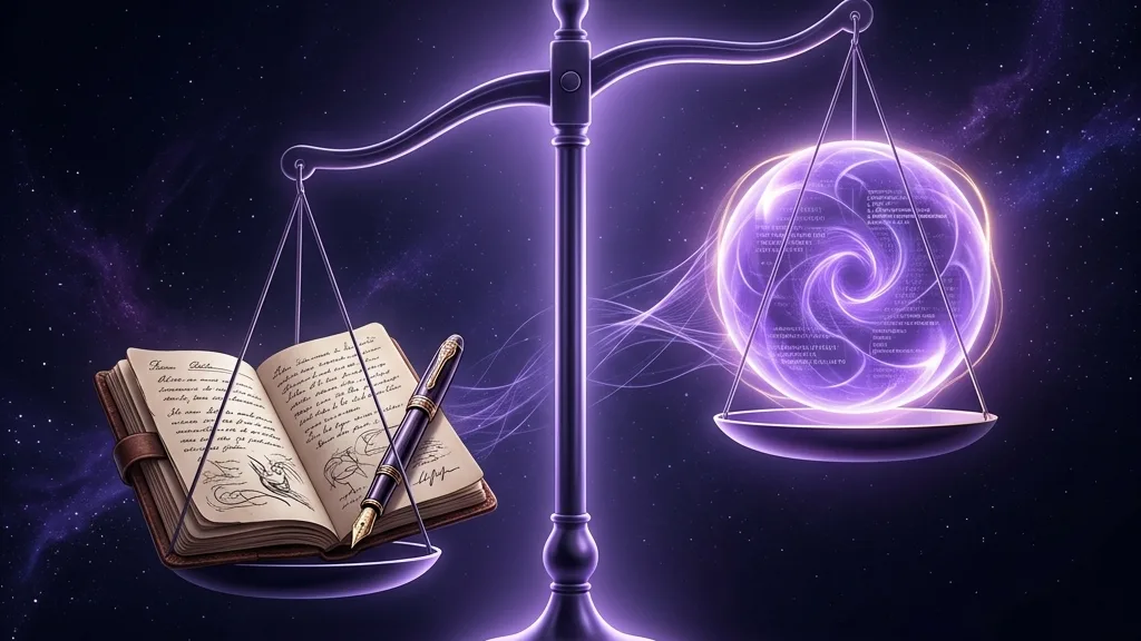 Conceptual illustration of a balance between human creativity and artificial intelligence, where the human leads and the AI assists