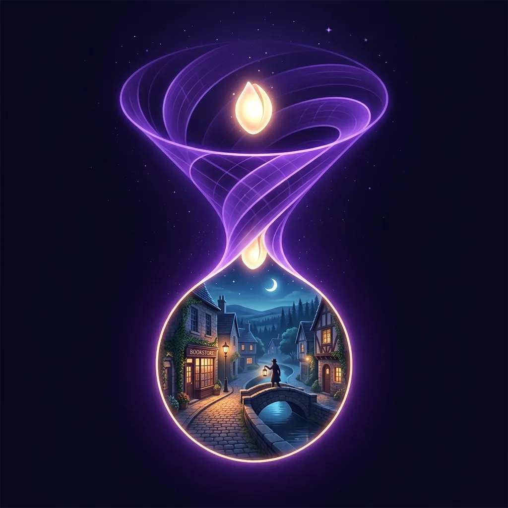 Ilustración conceptual de un prompt de IA que se transforma en una escena de ficción